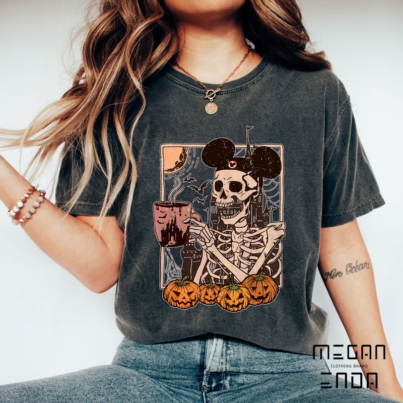 Mickey Skeleton Coffee Comfort Colors Shirt, Vintage Disney Skeleton Shirt, Disney Spooky Shirt, Pumpkin Halloween Shirt, Stay Spooky Shirt - 2.jpg
