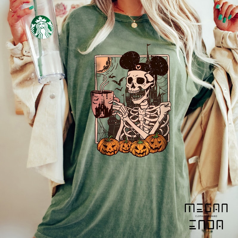 Mickey Skeleton Coffee Comfort Colors Shirt, Vintage Disney Skeleton Shirt, Disney Spooky Shirt, Pumpkin Halloween Shirt, Stay Spooky Shirt - 3.jpg