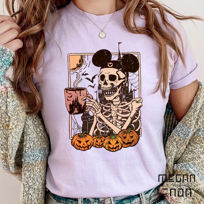 Mickey Skeleton Coffee Comfort Colors Shirt, Vintage Disney Skeleton Shirt, Disney Spooky Shirt, Pumpkin Halloween Shirt, Stay Spooky Shirt - 5.jpg