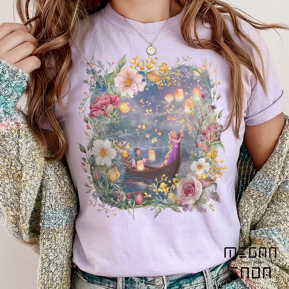 Retro Vintage Disney Tangled Rapunzel Floral Comfort Colors Shirt, Disney Princess Shirt, Princess Rapunzel Flynn Rider, Lost Princess Shirt - 2.jpg