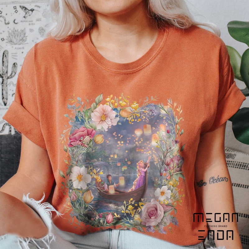 Retro Vintage Disney Tangled Rapunzel Floral Comfort Colors Shirt, Disney Princess Shirt, Princess Rapunzel Flynn Rider, Lost Princess Shirt - 5.jpg