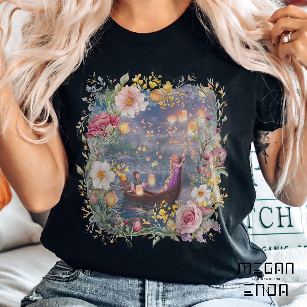 Retro Vintage Disney Tangled Rapunzel Floral Comfort Colors Shirt, Disney Princess Shirt, Princess Rapunzel Flynn Rider, Lost Princess Shirt - 6.jpg