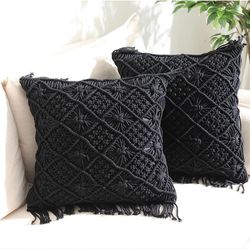 Macrame Cushion Cover |16 x 16 Inches | Color- Black