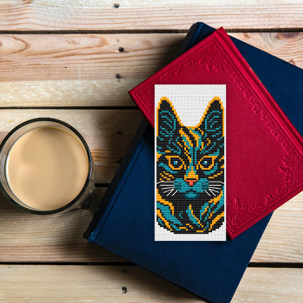 cross stitch pattern bookmark Cat