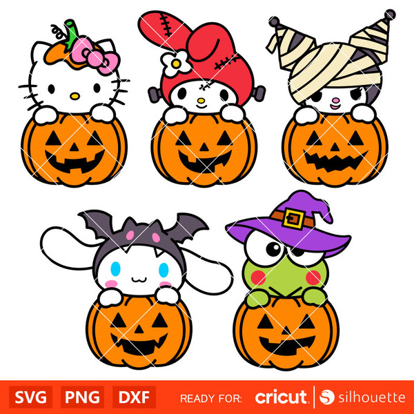 Pumpkin Sanrio Characters Bundle Svg, Halloween Svg, Hello K - Inspire  Uplift