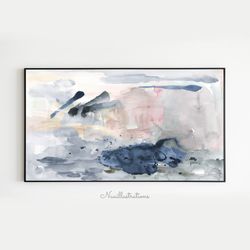 Samsung Frame TV Art Abstract Brushstroke Blue and Blush Watercolor, Digital Download Artwork