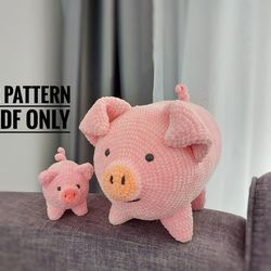 2 Pattern instructed pillow Pig, funny pig pattern, Piggy Pillow Pattern, Cute Pig Plushie Pattern,Crochet Piggy Pattern