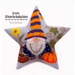 3D Peyote star, Autumn Gnome, beading pattern, seed bead Halloween ornament