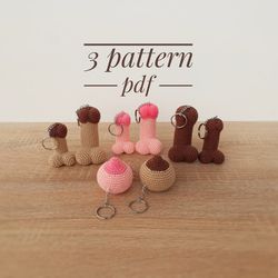 Crochet penis keychain toy pattern, Amigurumi trinket pattern for beginner, Crochet penis and boobs Pdf photo tutorial,