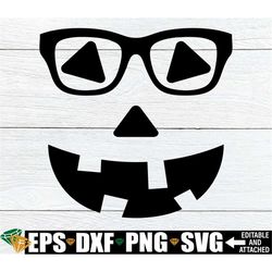 jack-o-lantern face, pumpkin face with glasses, daddy pumpkin svg, jack o lantern face with glasses svg, halloween tote