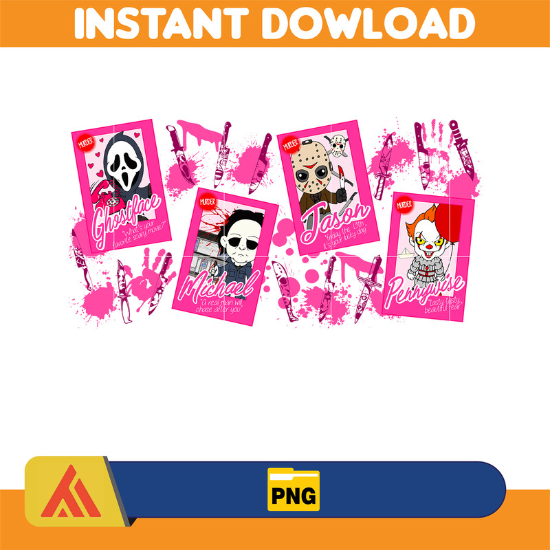 Pink Horror Movie Tarot Card 16oz Libbey Glass Can Design, Scary Killers Halloween Full Wrap For Libbey Can Png, Instant Download (2).jpg