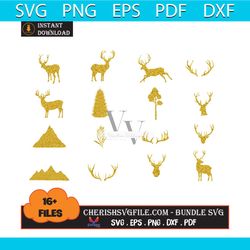 16 files golden reindeer bundle svg, christmas svg, golden reindeer bundle svg
