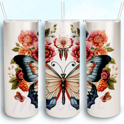 boho butterflies with peonies tumbler