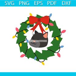 cute cat in a christmas laurel wreath svg, christmas svg, cute cat svg