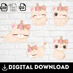 caticorn cat svg bundle, unicorn cat clipart, kitty clipart, cute cat clip art sweet unicorn, animal clipart,