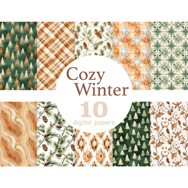 Cozy Winter Papers. Bundle of Cozy Winter digital papers, Neutral color Christmas digital pattern, Cozy Christmas paper, Christmas Tree paper, Cotton paper, Hol