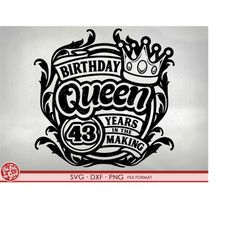 43rd birthday svg files for cricut. birthday gift 43rd birthday png, svg, dxf clipart files. birthday queen 43rd birthda