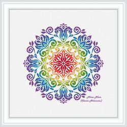 Cross stitch pattern mandala vintage ornamental pattern rainbow monochrome panel abstract pillow napkin PDF