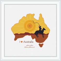 Cross stitch pattern map Australia silhouette Stockman Cowboy sun sunrise sunset landscape country counted patterns PDF