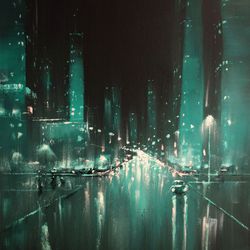 Tokyo Painting ORIGINAL OIL PAINTING on Canvas, Modern City Original Art by "Walperion Paintings"