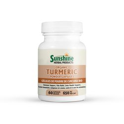 Turmeric powder capsules - 60 capsules, 650mg, Organic, All natural, Non GMO, No filler capsules