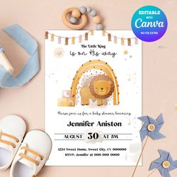Lion King Baby Shower Invitation Template Printable Lion Baby Shower Party Invite Canva editable