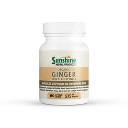 Ginger powder capsules - 60 capsules, 525mg, Organic, All natural, Non GMO, No filler capsules