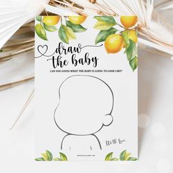 Draw the Baby Game Lemon Baby Shower, Drawing Baby Game, Citrus Baby Shower Draw Baby, Summer Baby Shower Drawing Game