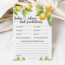 Baby Advice And Predictions Lemon Baby Shower Game, Citrus Baby Shower Baby Predictions Game Summer Baby Shower Advice