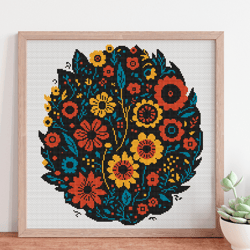 Flowers cross stitch pattern, Counted cross stitch Floral, Modern cross stitch Bouquet, Flower Wall decor, Pillow cover