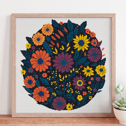 Flowers cross stitch pattern, Counted cross stitch Bouquet, Modern cross stitch Floral, Flower Wall decor, Pillow cover