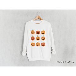 pumpkin sweatshirt, halloween sweatshirt, fall sweatshirt, pumpkin faces shirt, halloween crewneck, jack-o-lantern sweat