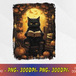 black cat reading books pumpkin autumn teachers halloween svg, eps, png, dxf, digital download