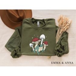 frog sweatshirt, mushroom sweatshirt, toad shirt, fall shirts, cottagecore clothing, funny frog shirt, botanical sweatsh