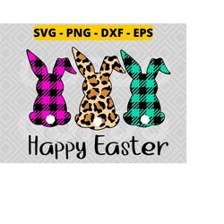 happy easter svg, funny bunny rabbit leopard buffalo plaid easter svg png dxf eps, funny easter svg