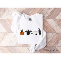 halloween sweatshirt, fall sweatshirt, halloween crewneck, pumpkin shirt, ghost cat sweatshirt, jack-o-lantern, witch, h