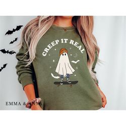 creep it real sweatshirt, halloween crewneck sweatshirt, ghost sweatshirt, creep it real shirt, halloween sweater, hallo