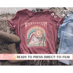 wanderlust dtf transfer, ready to press, t-shirt transfers, heat transfer, direct to film ready to ship, boho retro vint