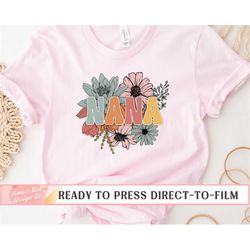 dtf transfers, ready to press, t-shirt transfers, heat transfer, direct to film, fall dtf transfers, nana retro flowers