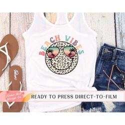 summer dtf transfer, ready to press, t-shirt transfers, heat transfer, direct to film, beach vibes leopard smiley, summe