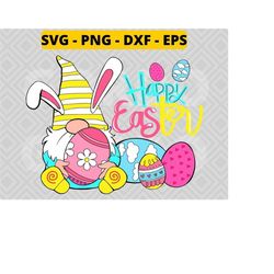 happy easter gnome svg, bunny rabbit eggs hunting svg, happy easter day svg png dxf eps