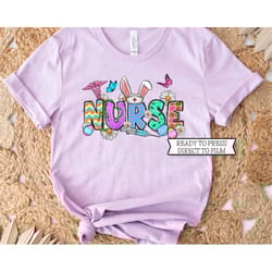easter nurse dtf transfer, ready to press, t-shirt transfers, heat transfer, nurse direct to film prints, nursing, bunny