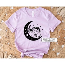 mushroom moon dtf transfer, ready to press, t-shirt transfers, heat transfer, direct to film ready to ship, retro boho h