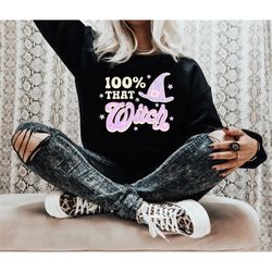 100 that witch halloween sweatshirt, spooky mom shirt, vintage sweater, mama shirt, womens cute pumpkin halloween sweate