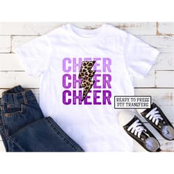 cheer dtf transfers, ready to press, t-shirt transfers, heat transfer, direct to film, cheerleading leopard lightning pu