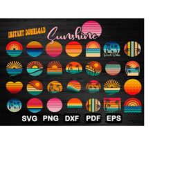 retro sunset svg bundle, retro sun svg bundle, retro vintage svg, summer svg files, summer clipart, summer cut file, png