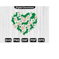 st patrick's day heart dachshund svg, dachshund clover heart svg, st patricks dacshund shirt design, svg files, cut file