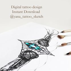 Jellyfish Tattoo Design Under Chest Tattoo Design Female Jellyfish Tattoo Ideas Sketch, Instant download JPG, PNG