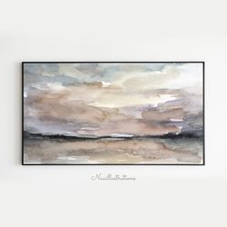 Samsung Frame TV Art Sunset Sky Landscape Neutral Watercolor Artwork Downloadable Digital Download Hand Painted
