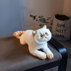 White exotic cat. Custom order cat realistic toy. Fluffy exotic cat. Cat replica. Staffed cat in real size.